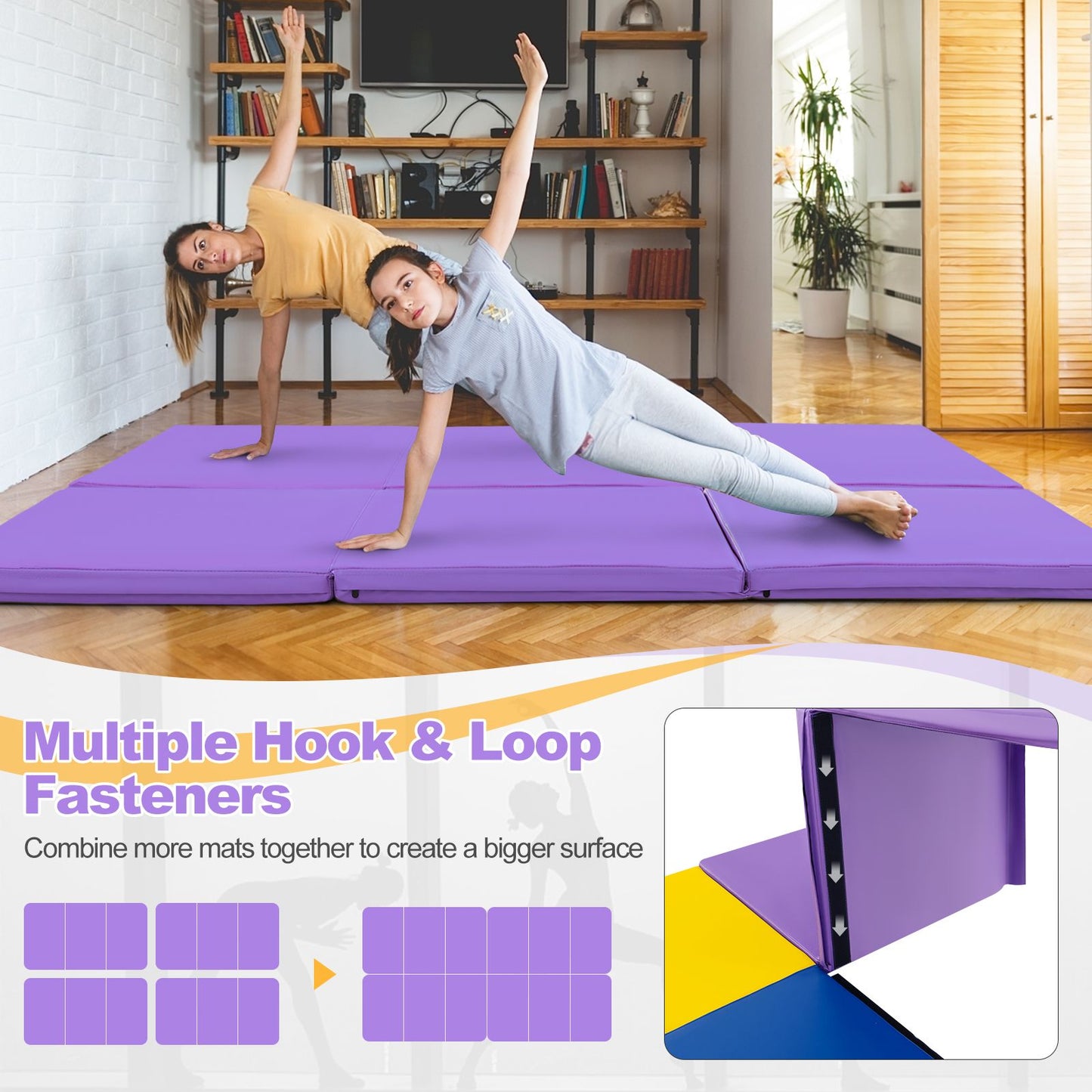 Tri-Fold Folding Exercise Mat with PU Leather Cover