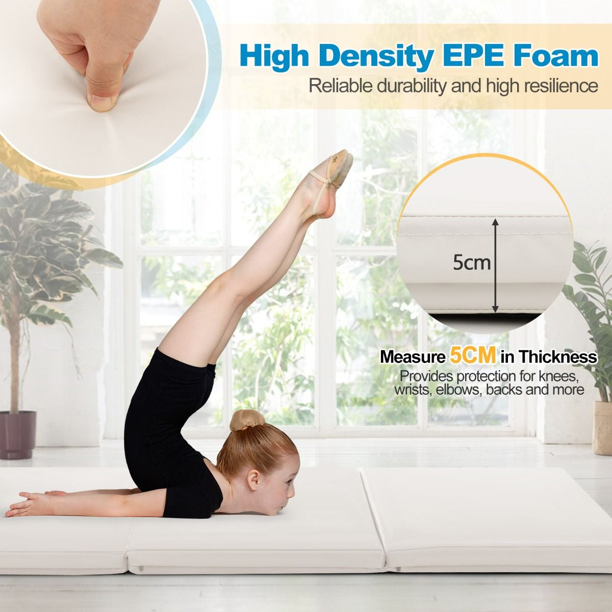 Tri-Fold Folding Exercise Mat with PU Leather Cover