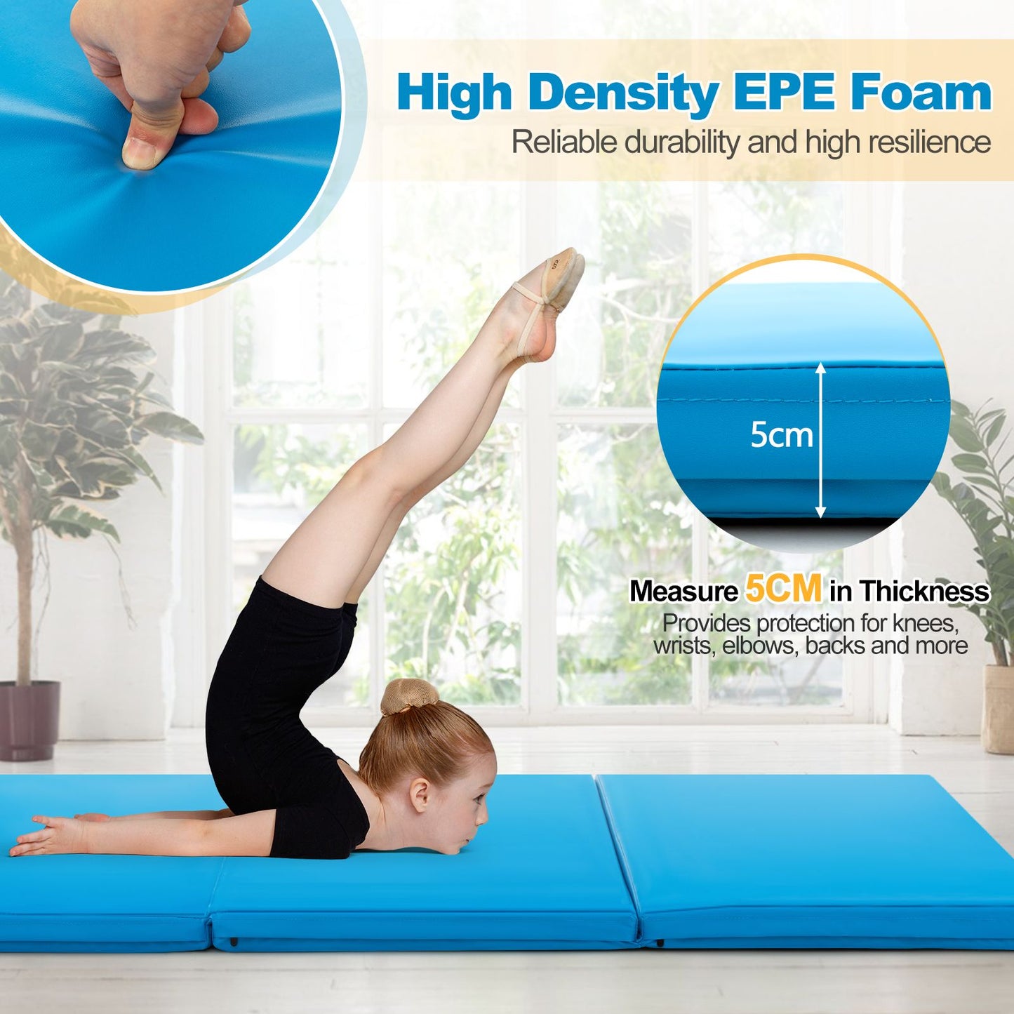 Tri-Fold Folding Exercise Mat with PU Leather Cover