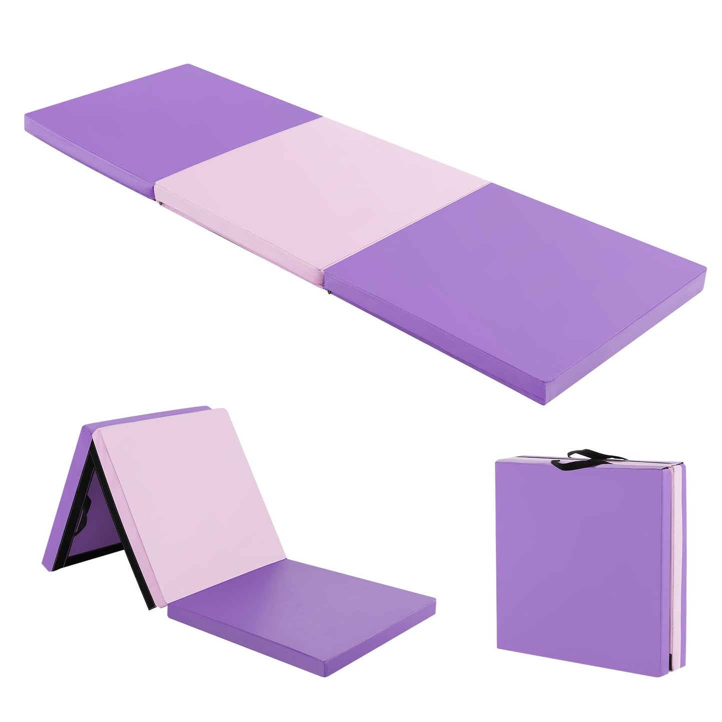 Tri-Fold Folding Exercise Mat with PU Leather Cover