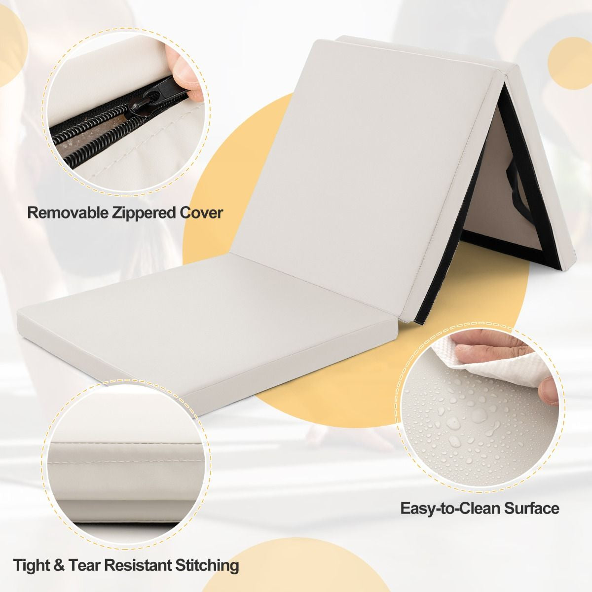 Tri-Fold Folding Exercise Mat with PU Leather Cover