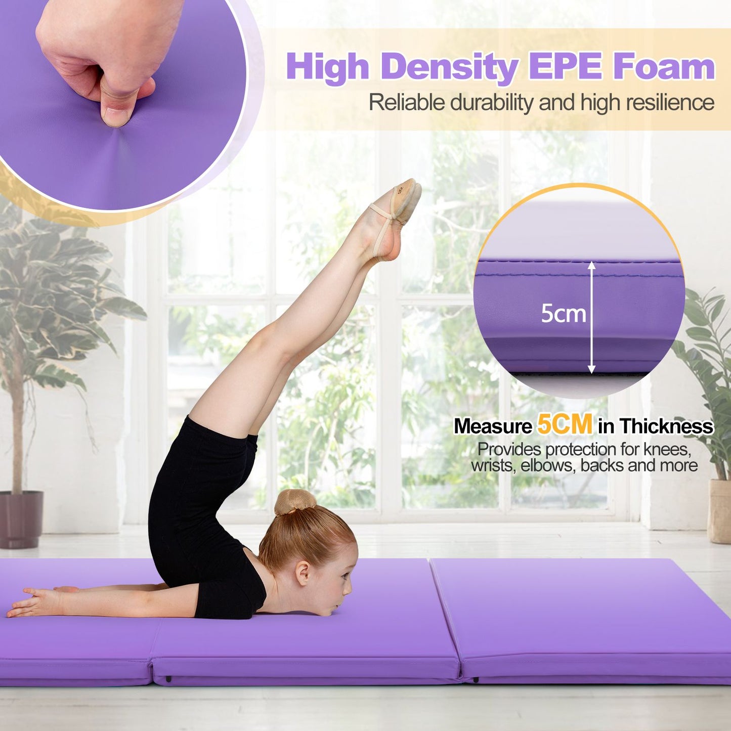 Tri-Fold Folding Exercise Mat with PU Leather Cover