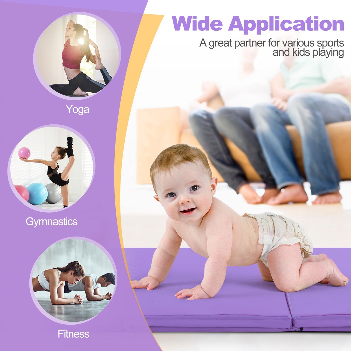 Tri-Fold Folding Exercise Mat with PU Leather Cover
