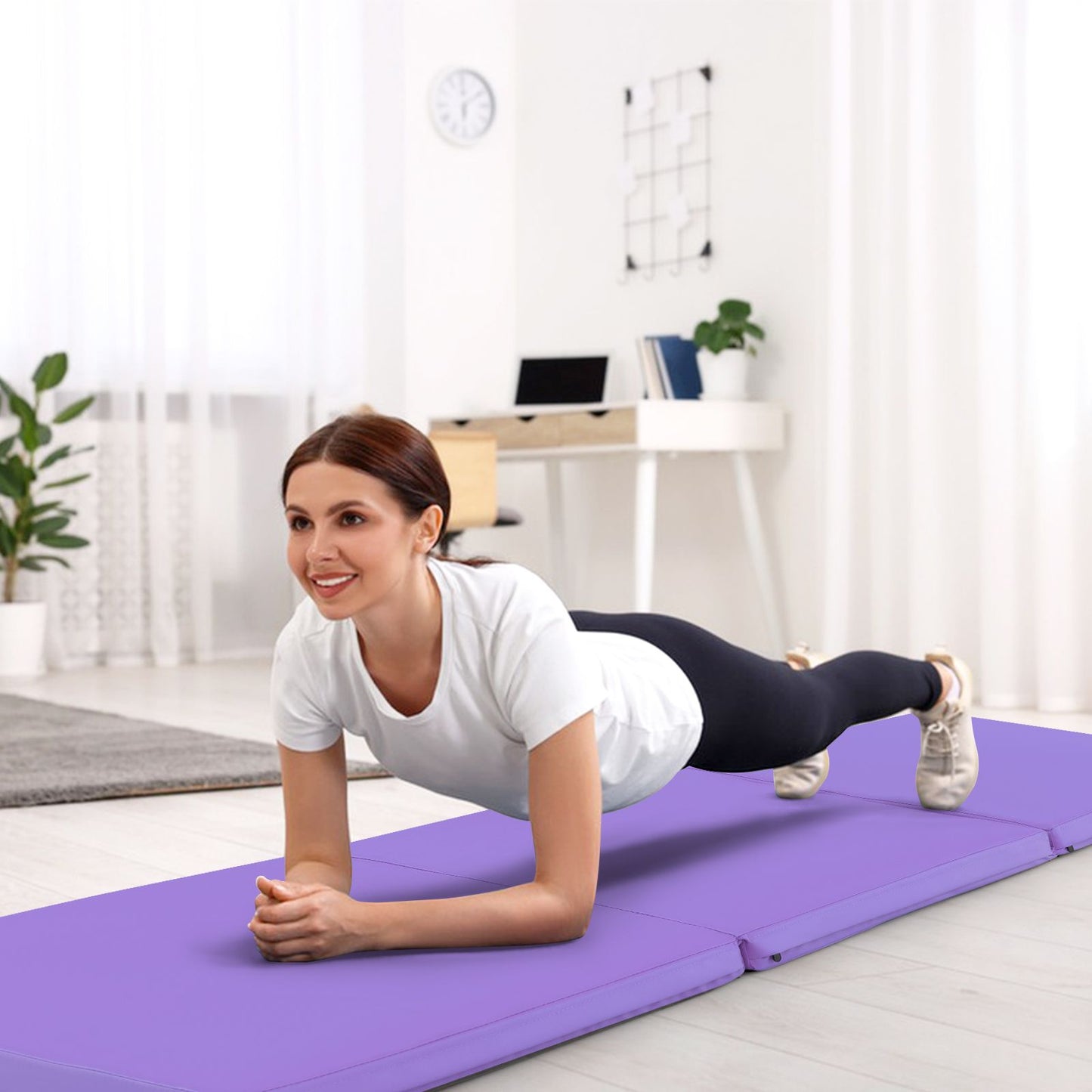Tri-Fold Folding Exercise Mat with PU Leather Cover