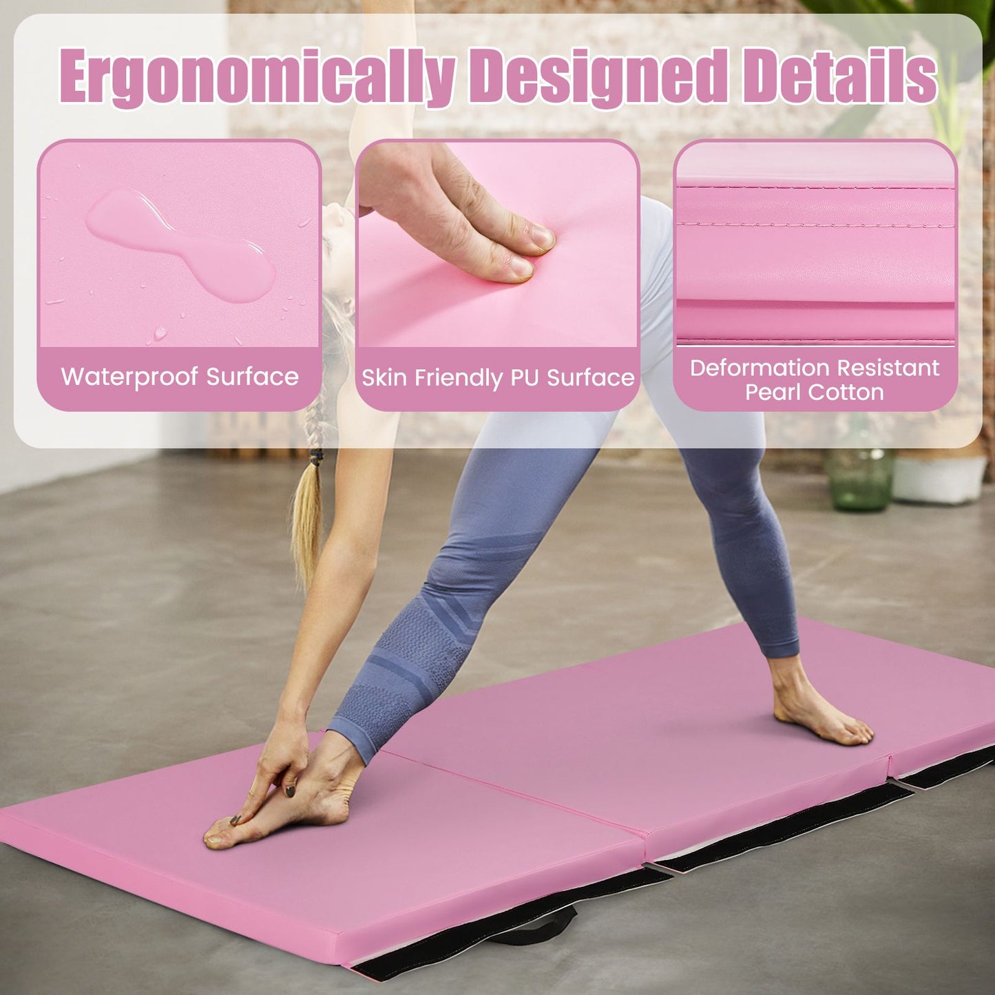 Tri-Fold Folding Exercise Mat with PU Leather Cover
