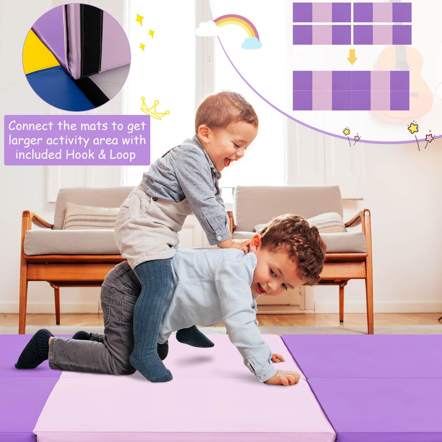Tri-Fold Folding Exercise Mat with PU Leather Cover