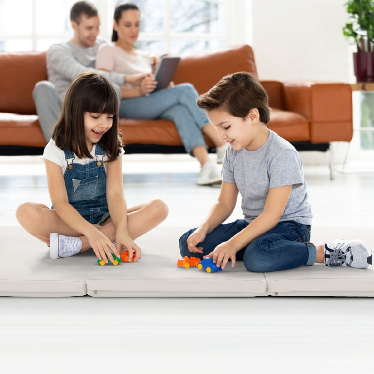 Tri-Fold Folding Exercise Mat with PU Leather Cover