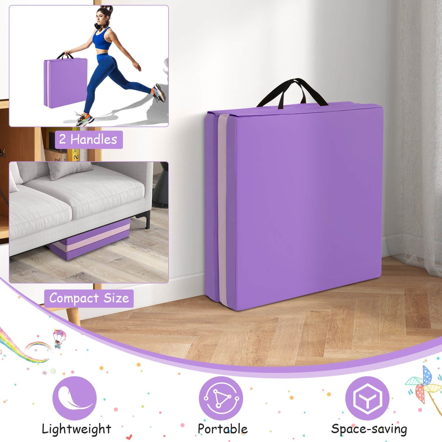 Tri-Fold Folding Exercise Mat with PU Leather Cover