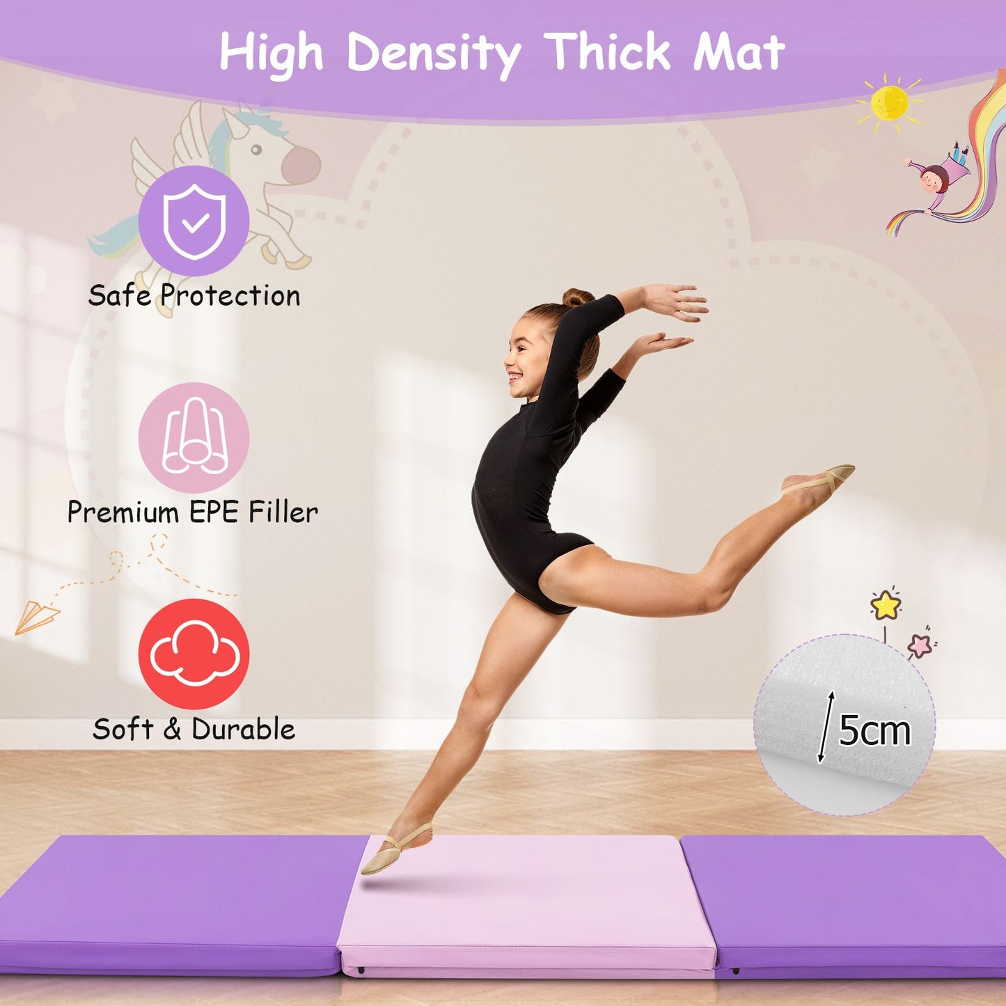 Tri-Fold Folding Exercise Mat with PU Leather Cover