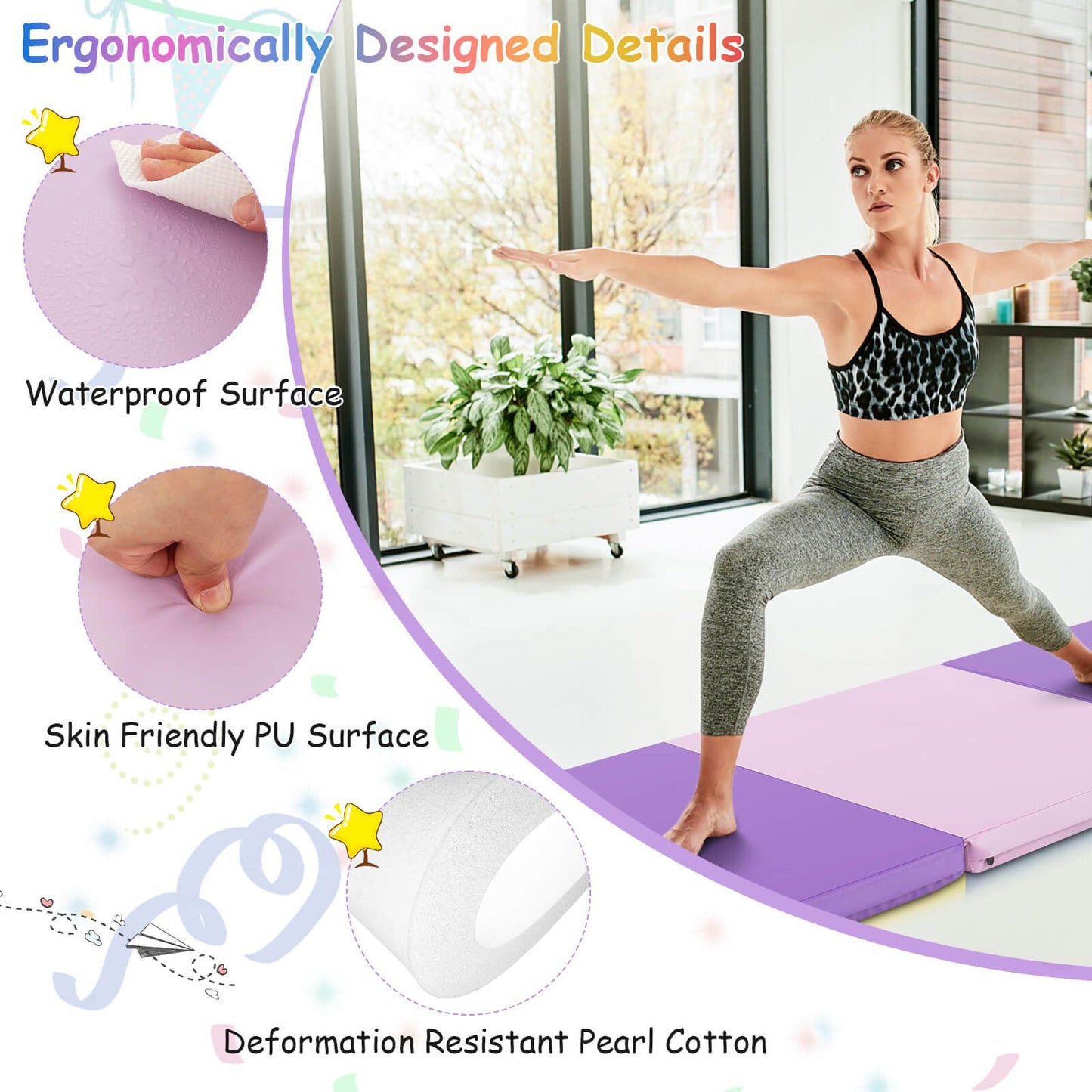 Tri-Fold Folding Exercise Mat with PU Leather Cover