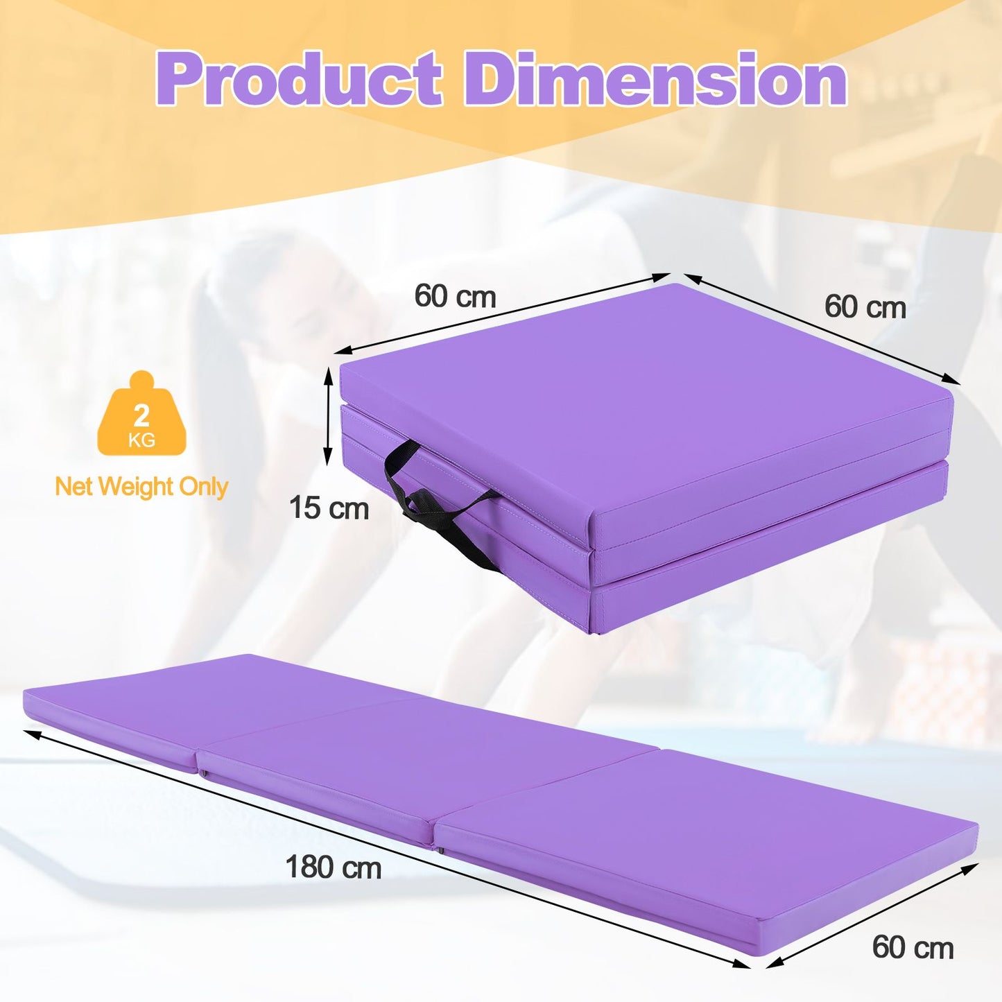 Tri-Fold Folding Exercise Mat with PU Leather Cover