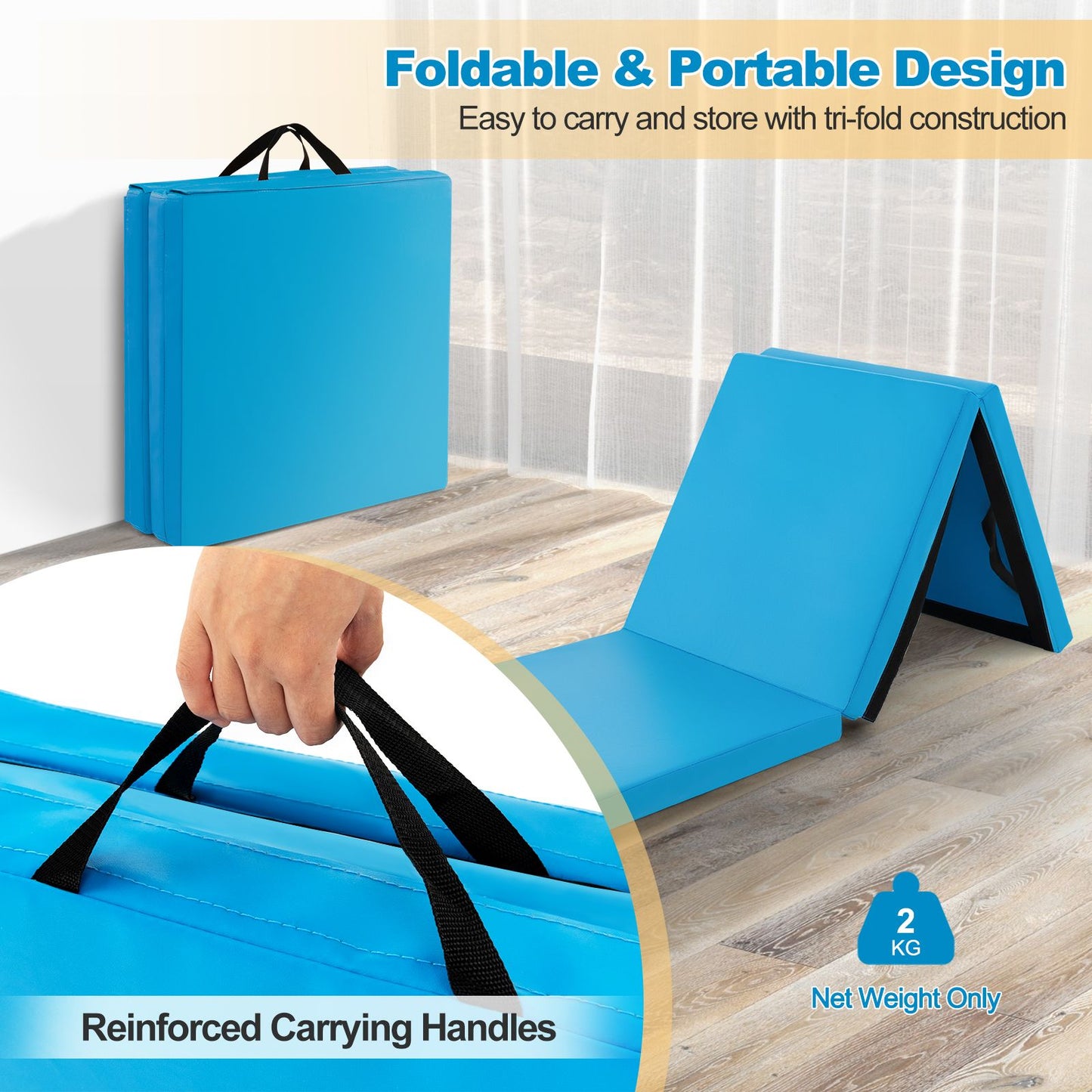 Tri-Fold Folding Exercise Mat with PU Leather Cover