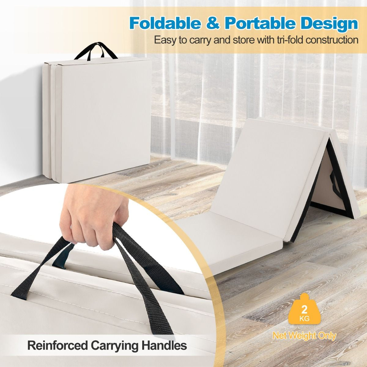 Tri-Fold Folding Exercise Mat with PU Leather Cover
