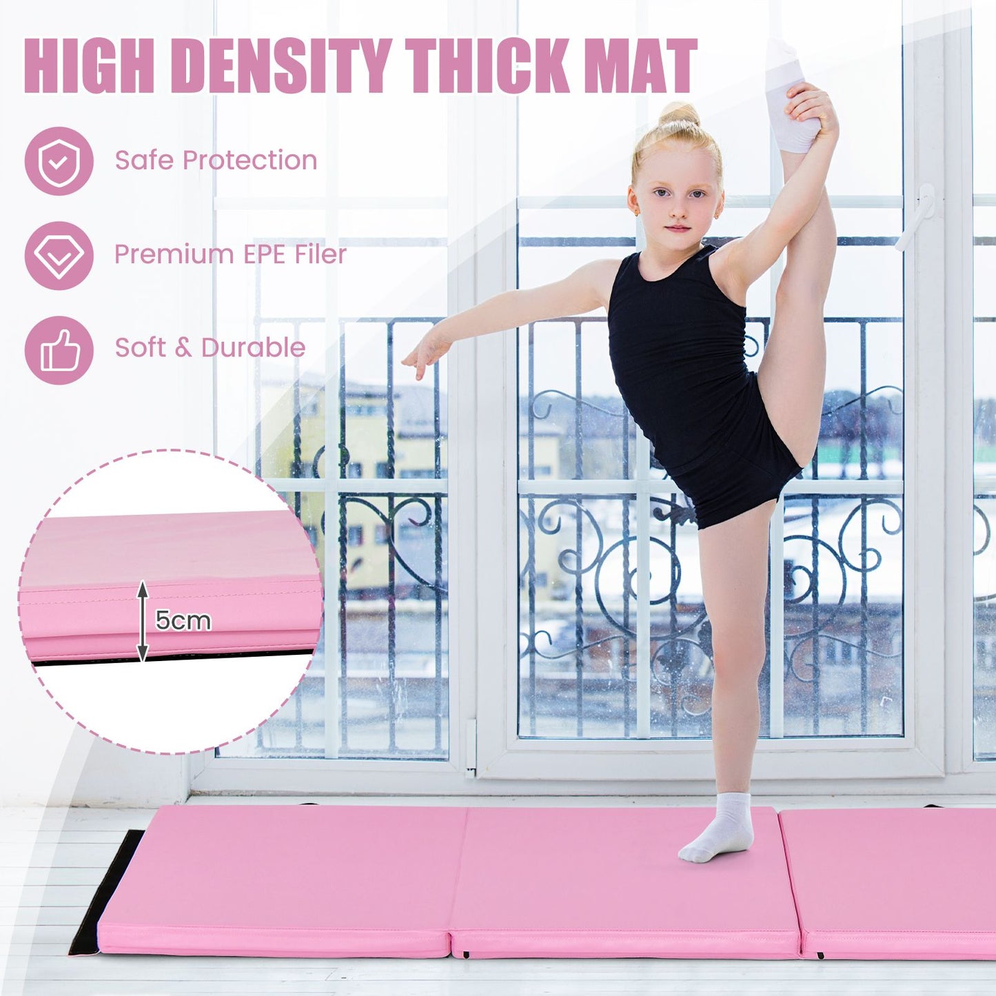 Tri-Fold Folding Exercise Mat with PU Leather Cover