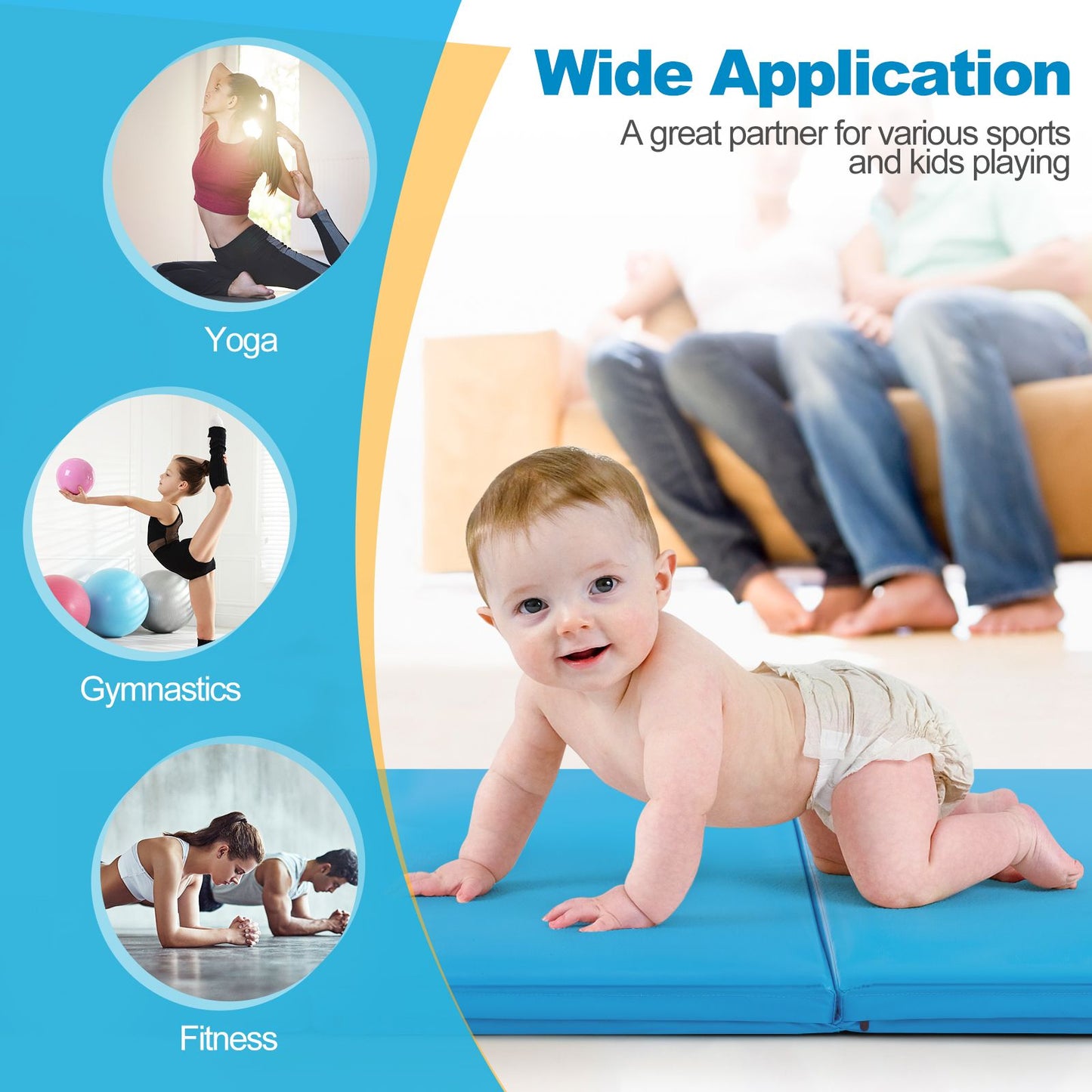 Tri-Fold Folding Exercise Mat with PU Leather Cover