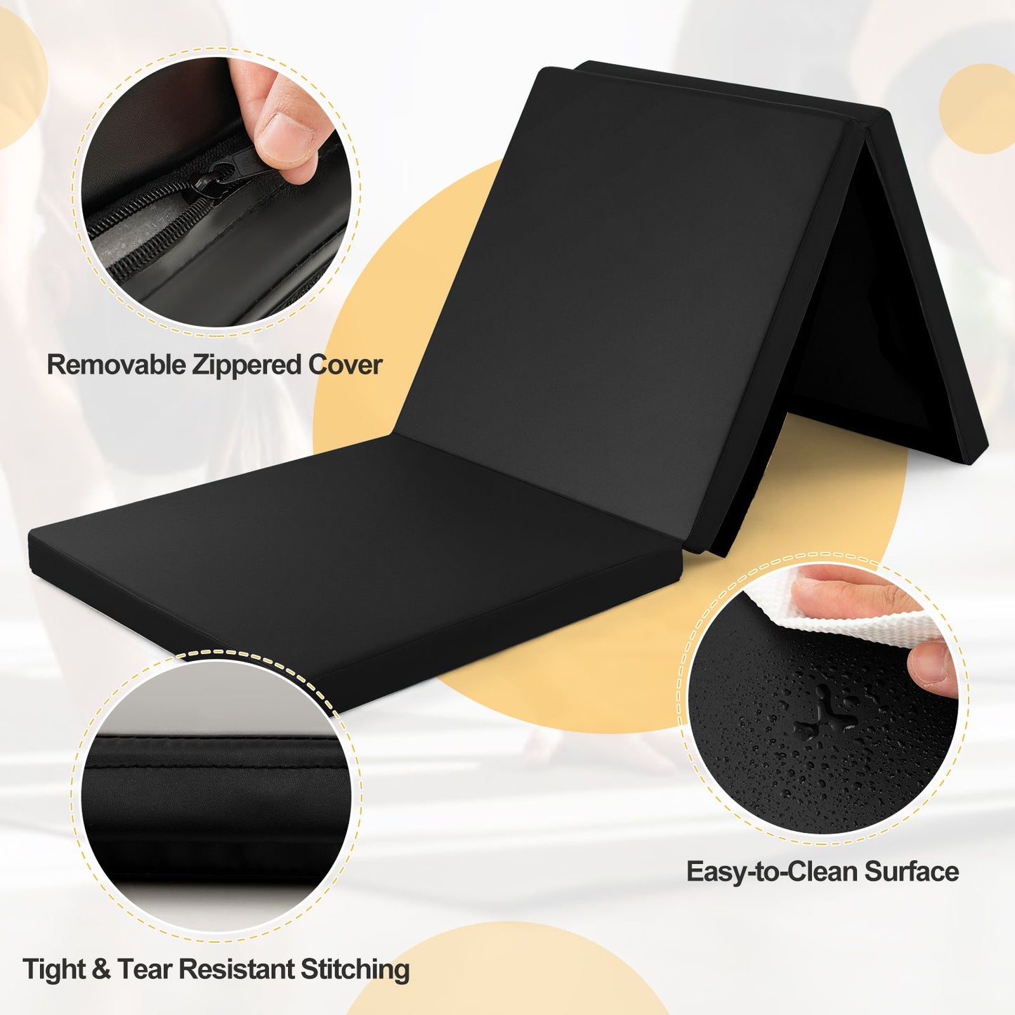 Tri-Fold Folding Exercise Mat with PU Leather Cover
