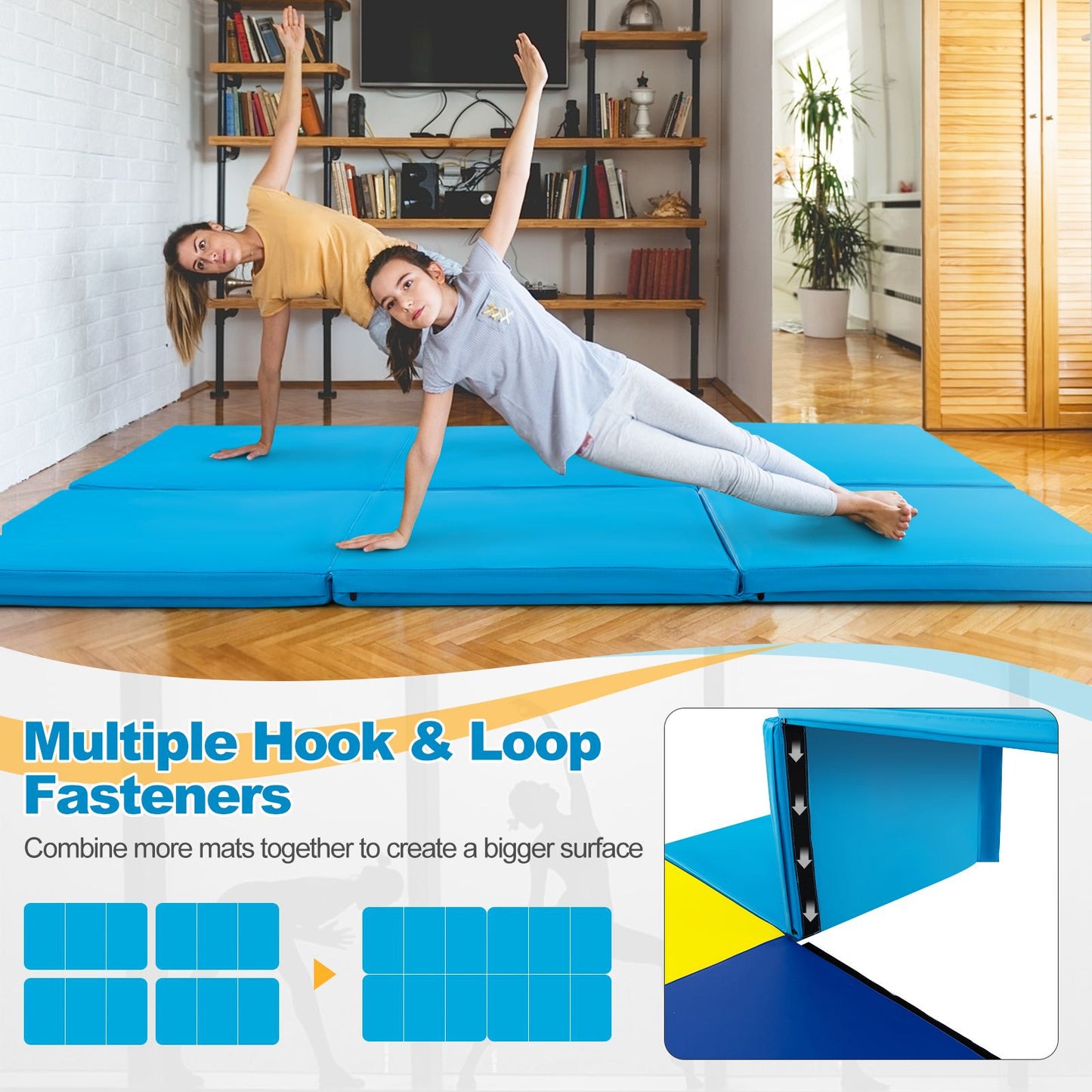 Tri-Fold Folding Exercise Mat with PU Leather Cover