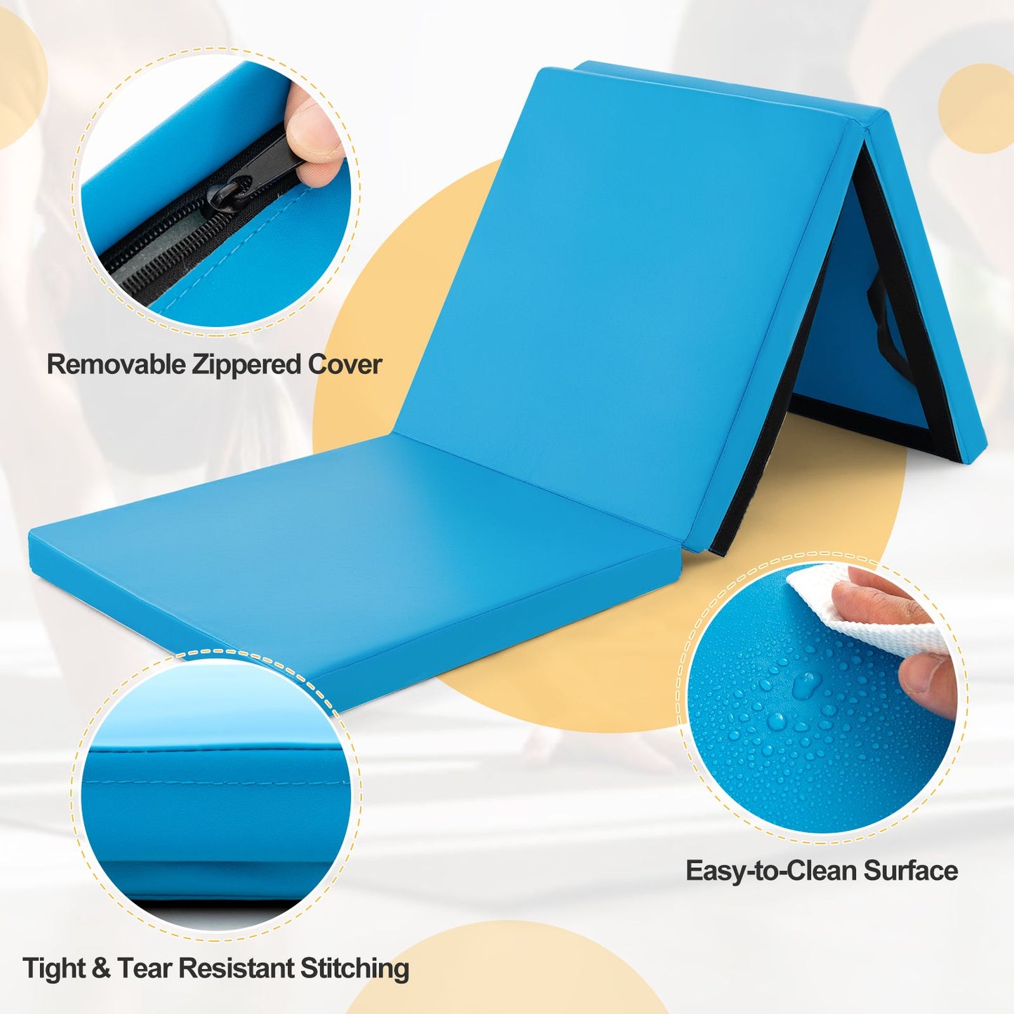 Tri-Fold Folding Exercise Mat with PU Leather Cover
