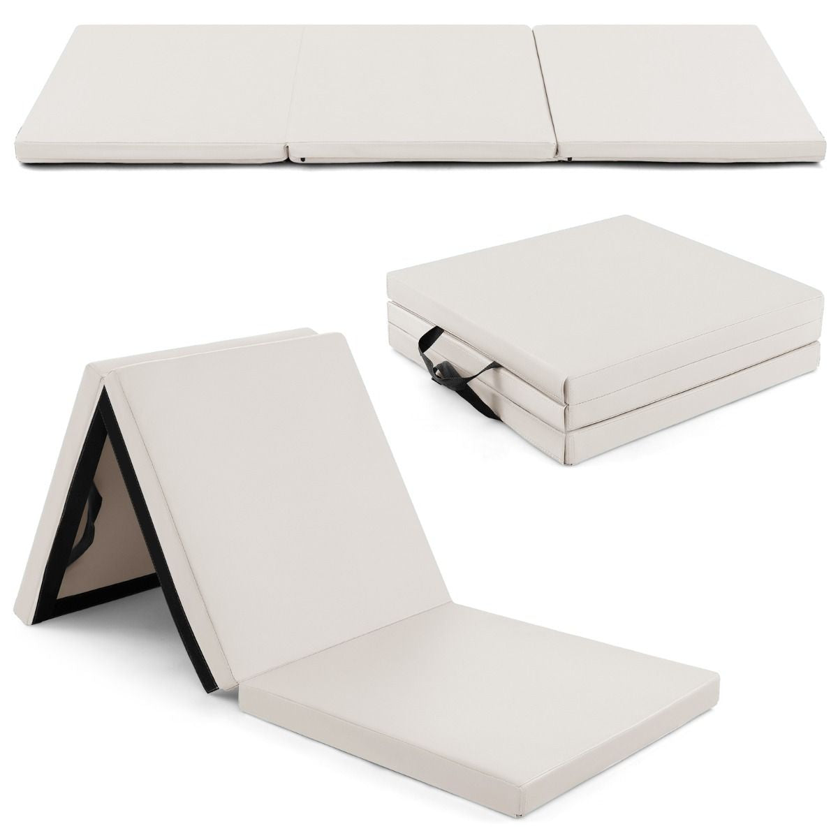 Tri-Fold Folding Exercise Mat with PU Leather Cover