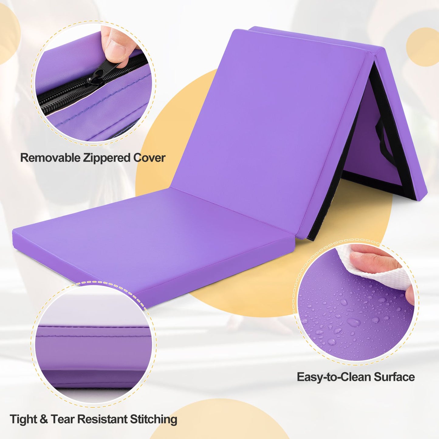 Tri-Fold Folding Exercise Mat with PU Leather Cover