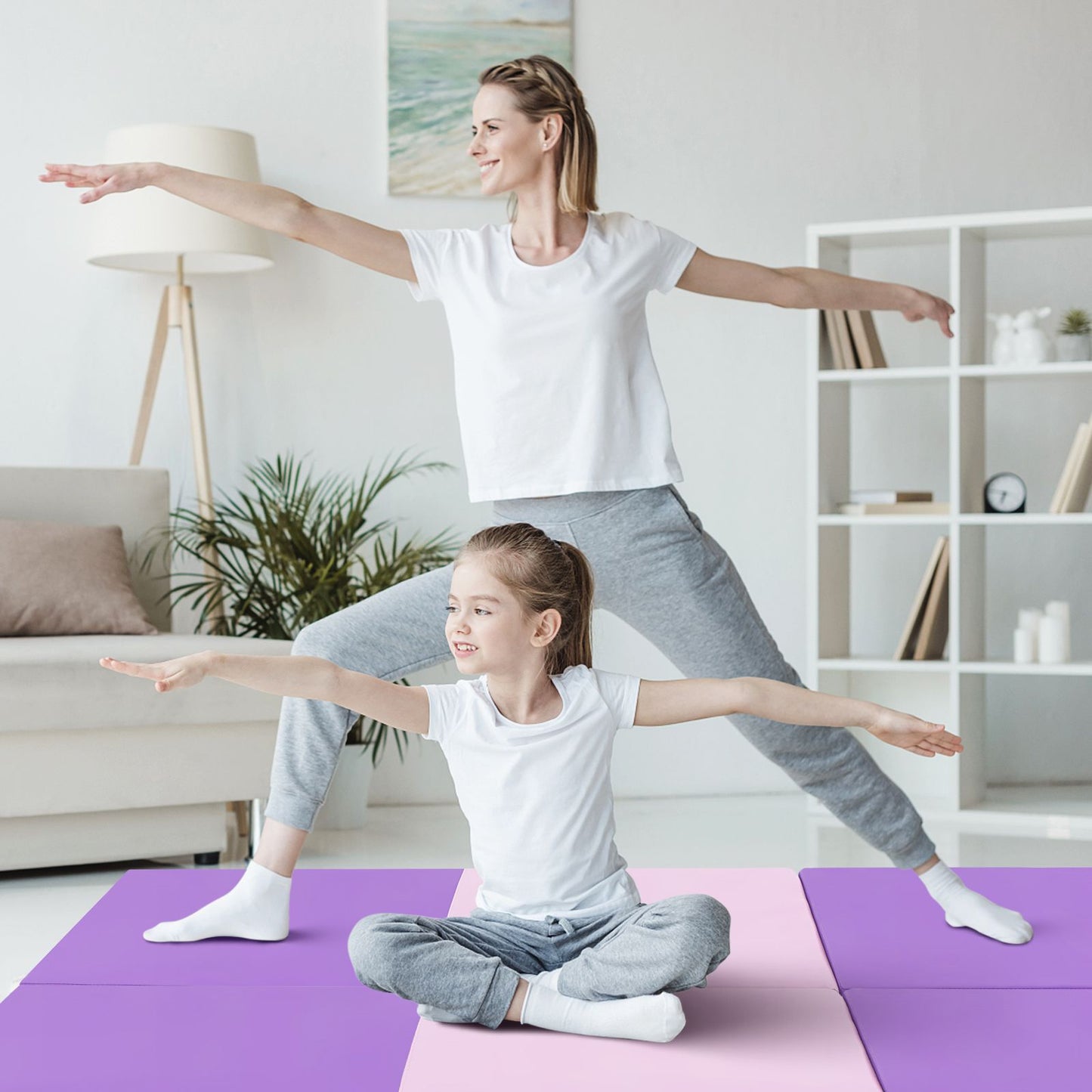 Tri-Fold Folding Exercise Mat with PU Leather Cover