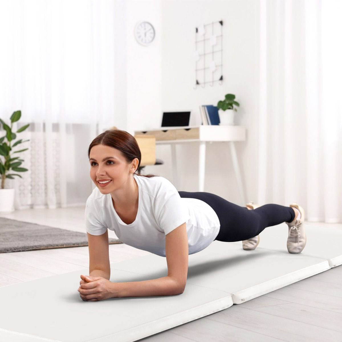 Tri-Fold Folding Exercise Mat with PU Leather Cover