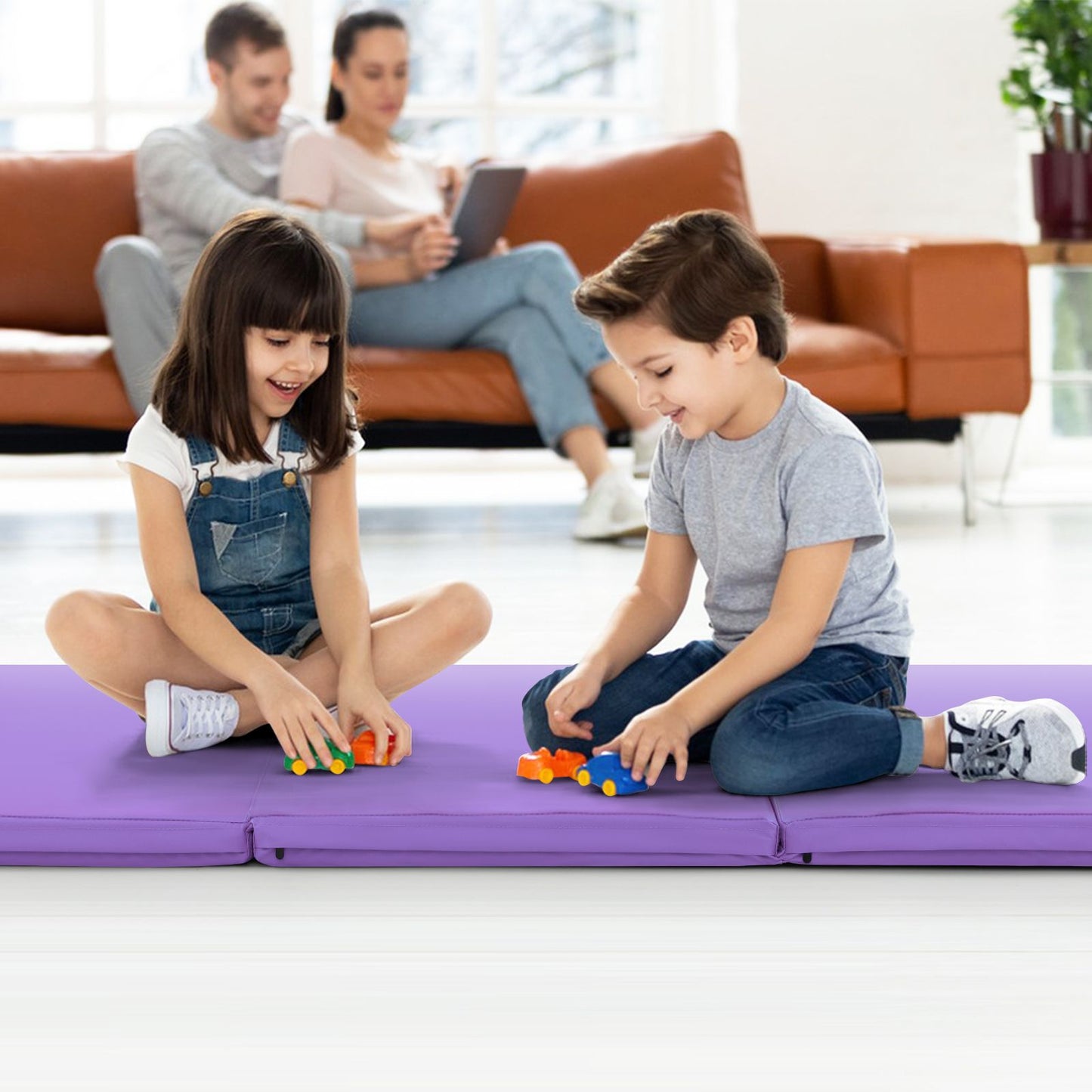 Tri-Fold Folding Exercise Mat with PU Leather Cover