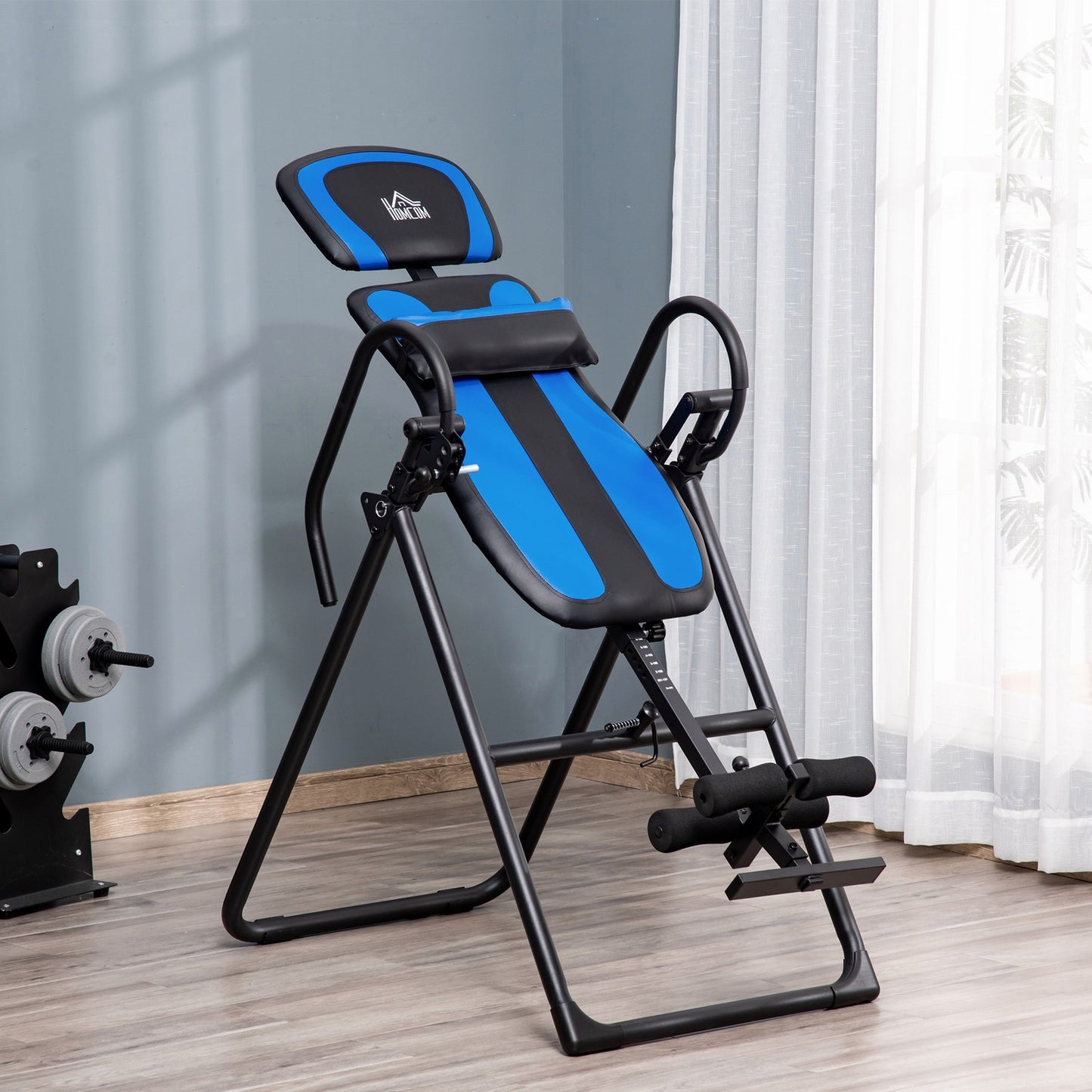 Foldable Gravity Inversion Table, Fitness Bench W/ Soft Ankle Cushions for Home