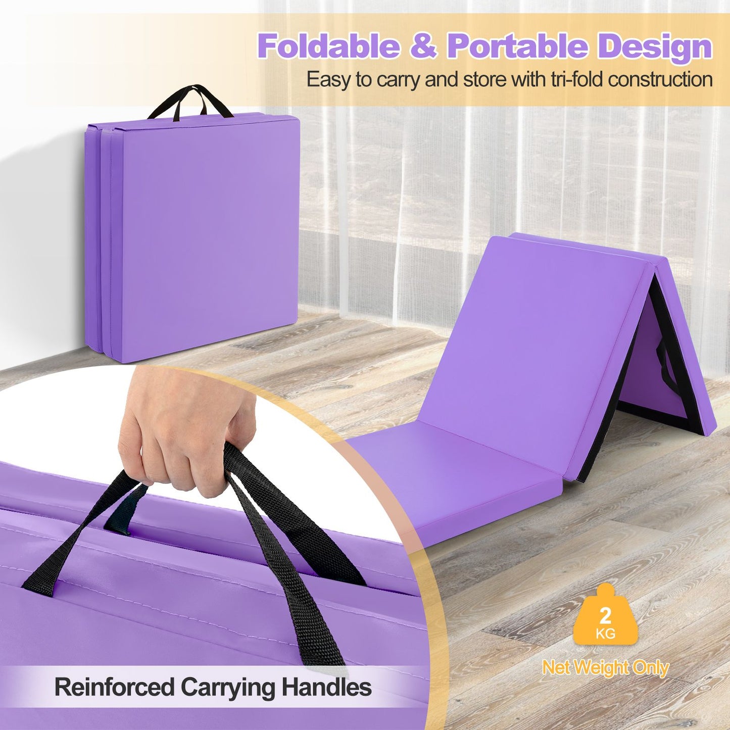 Tri-Fold Folding Exercise Mat with PU Leather Cover