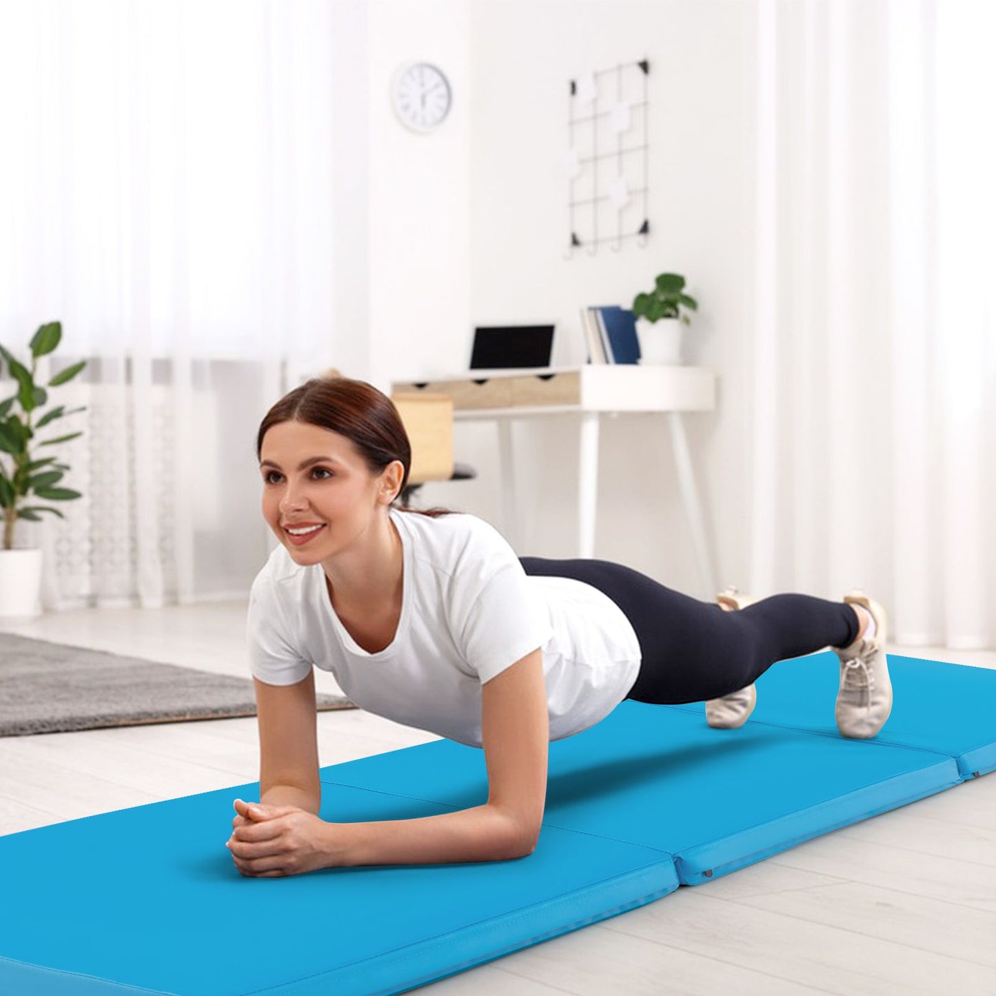 Tri-Fold Folding Exercise Mat with PU Leather Cover