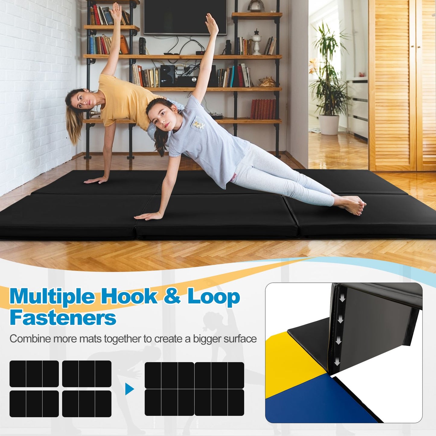 Tri-Fold Folding Exercise Mat with PU Leather Cover