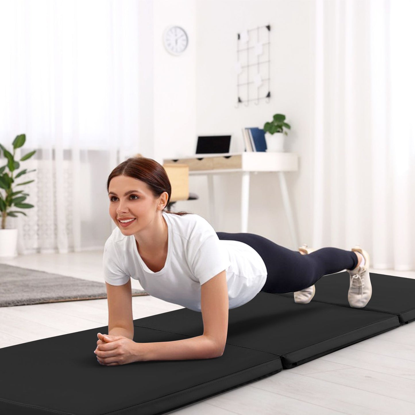 Tri-Fold Folding Exercise Mat with PU Leather Cover