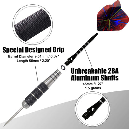Steel Tip Darts Set 12 Pack 22 Grams with Nonslip Iron Barrel Aluminum Dart Shafts 2 Style Flights and Darts Sharpener, Gift Box