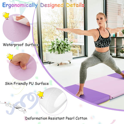 Tri-Fold Folding Exercise Mat with PU Leather Cover
