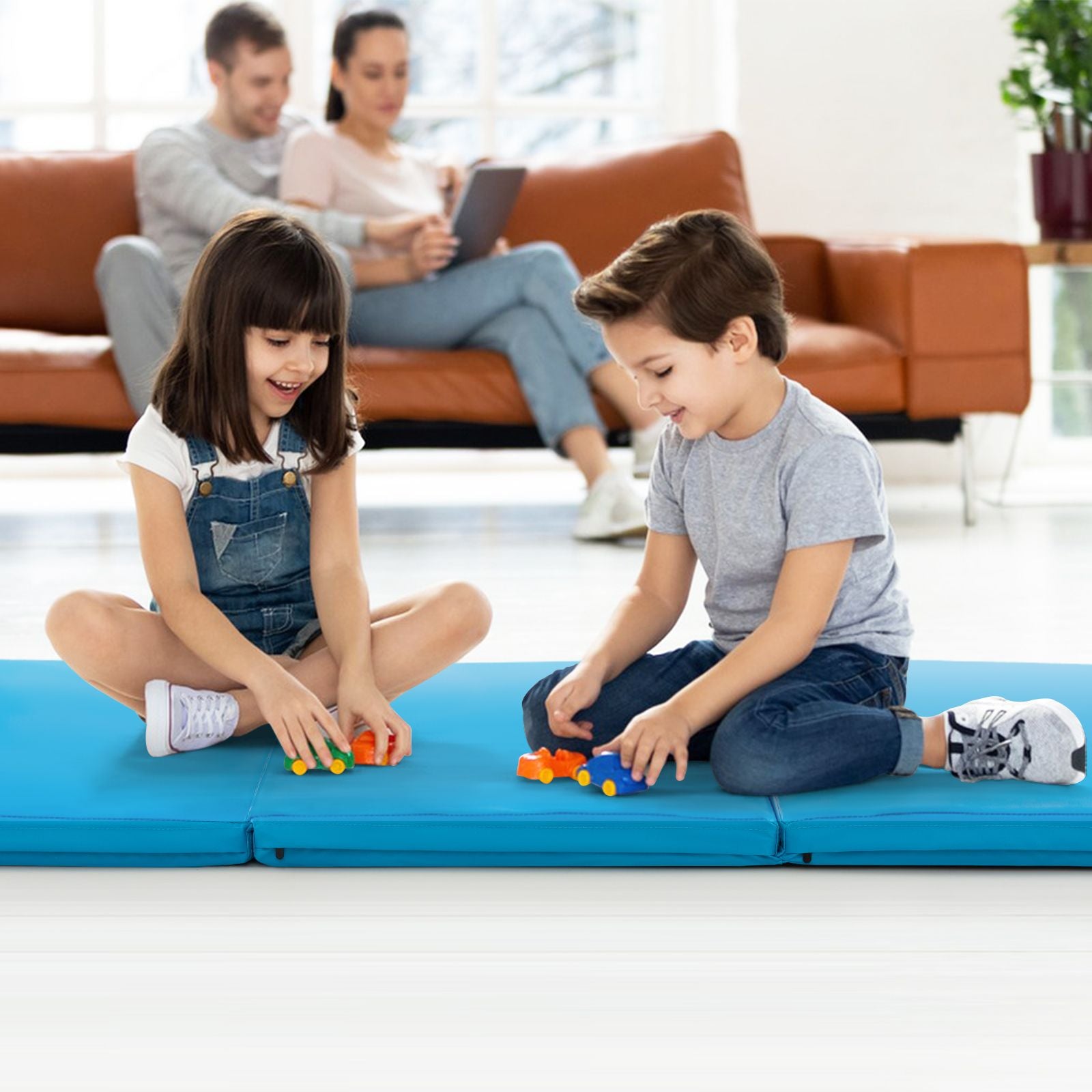 Tri-Fold Folding Exercise Mat with PU Leather Cover