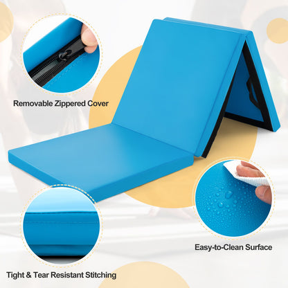 Tri-Fold Folding Exercise Mat with PU Leather Cover