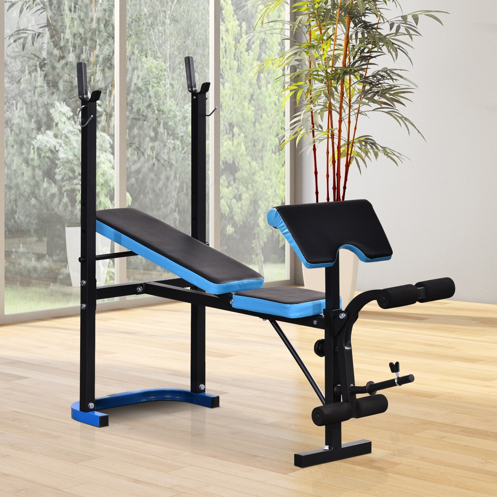 Adjustable Weight Bench with Leg Developer Barbell Rack for Home Gym Fitness
