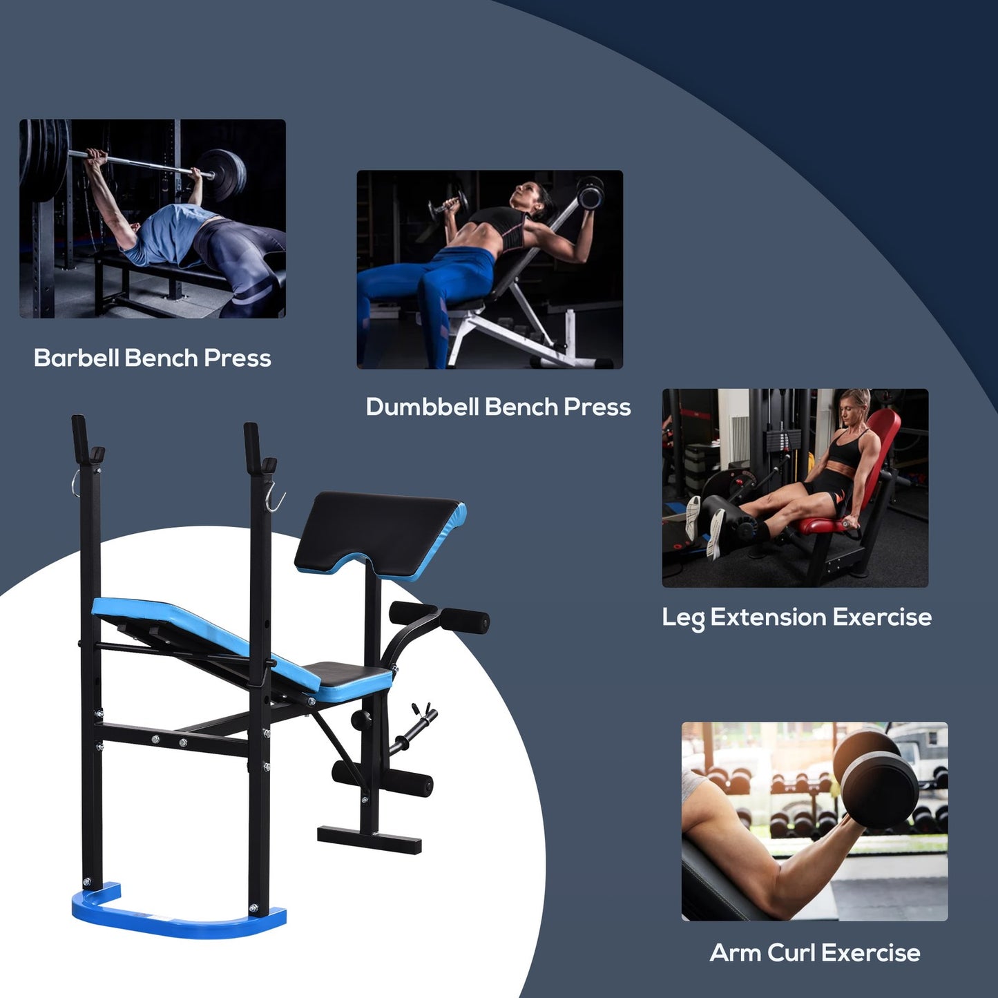 Adjustable Weight Bench with Leg Developer Barbell Rack for Home Gym Fitness