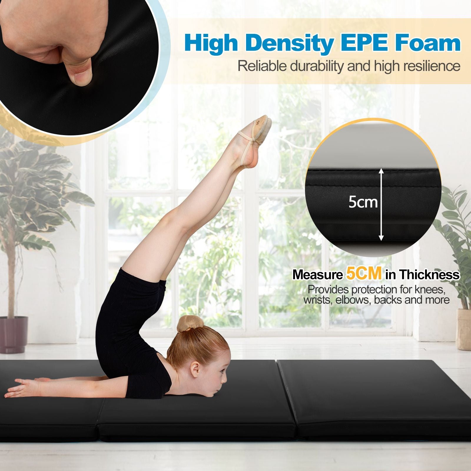 Tri-Fold Folding Exercise Mat with PU Leather Cover