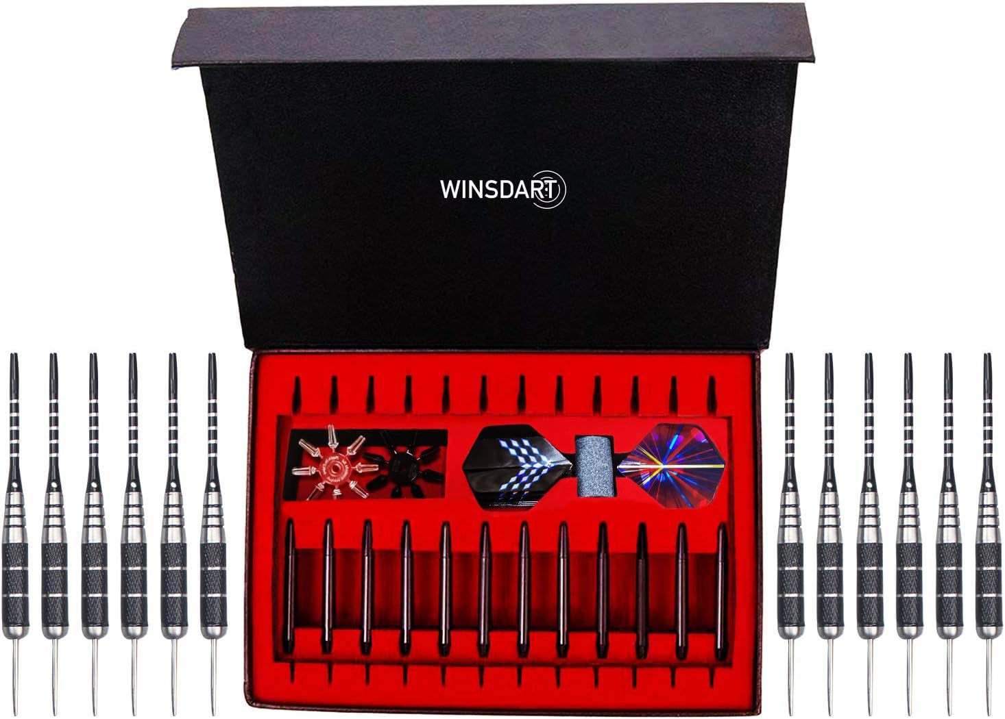 Steel Tip Darts Set 12 Pack 22 Grams with Nonslip Iron Barrel Aluminum Dart Shafts 2 Style Flights and Darts Sharpener, Gift Box