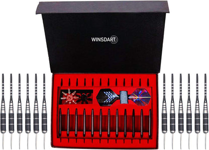 Steel Tip Darts Set 12 Pack 22 Grams with Nonslip Iron Barrel Aluminum Dart Shafts 2 Style Flights and Darts Sharpener, Gift Box